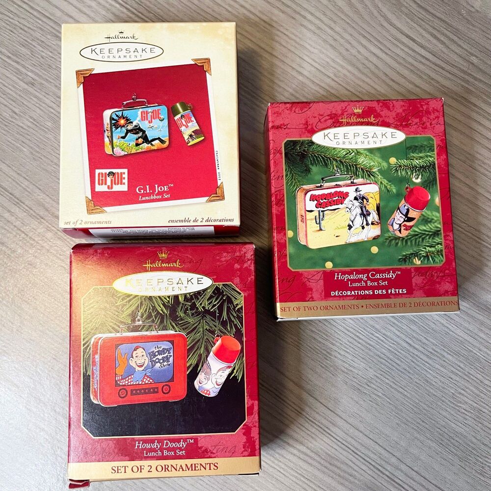 Hallmark Lunch Box Ornament Lot GI Joe Hopalong Cassidy Howdy Doody Sets NIB
